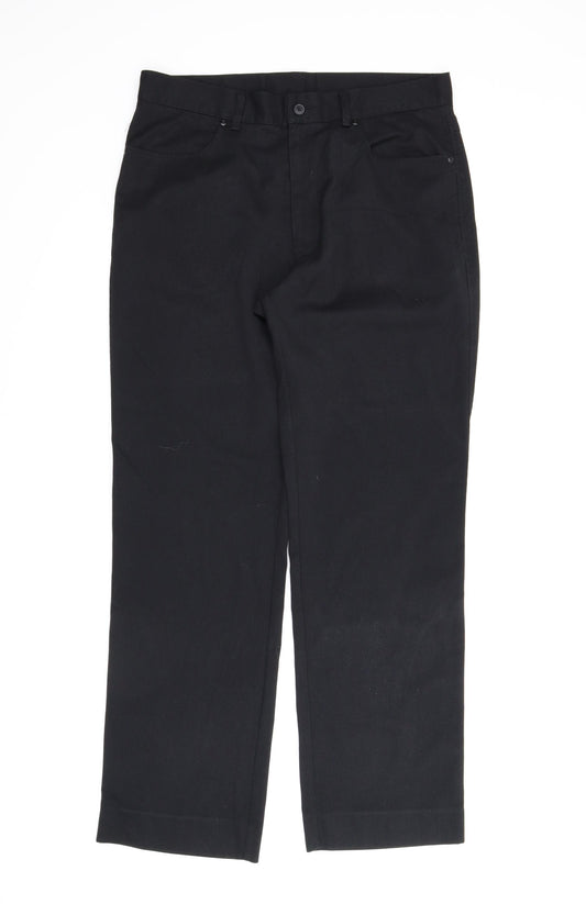 Front view of F&F men’s black trousers, size 34, in, 31-inch leg