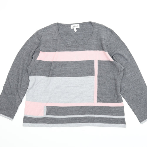 Afibel Womens Grey Striped  Pullover Jumper Size 26