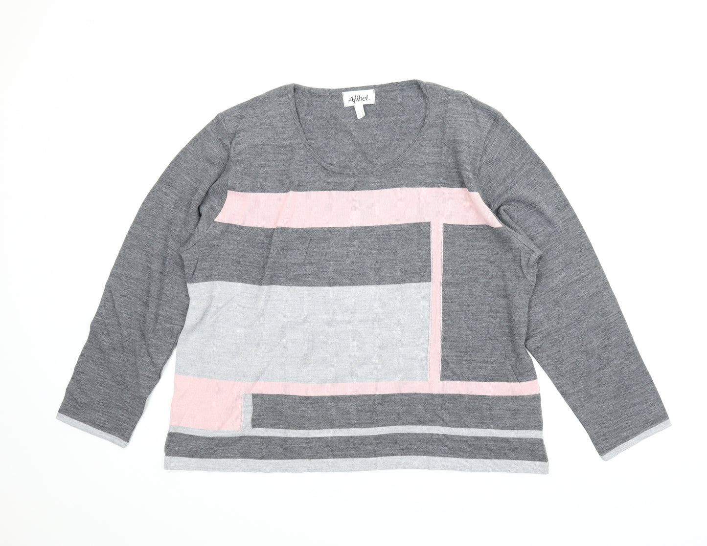 Afibel Womens Grey Striped  Pullover Jumper Size 26