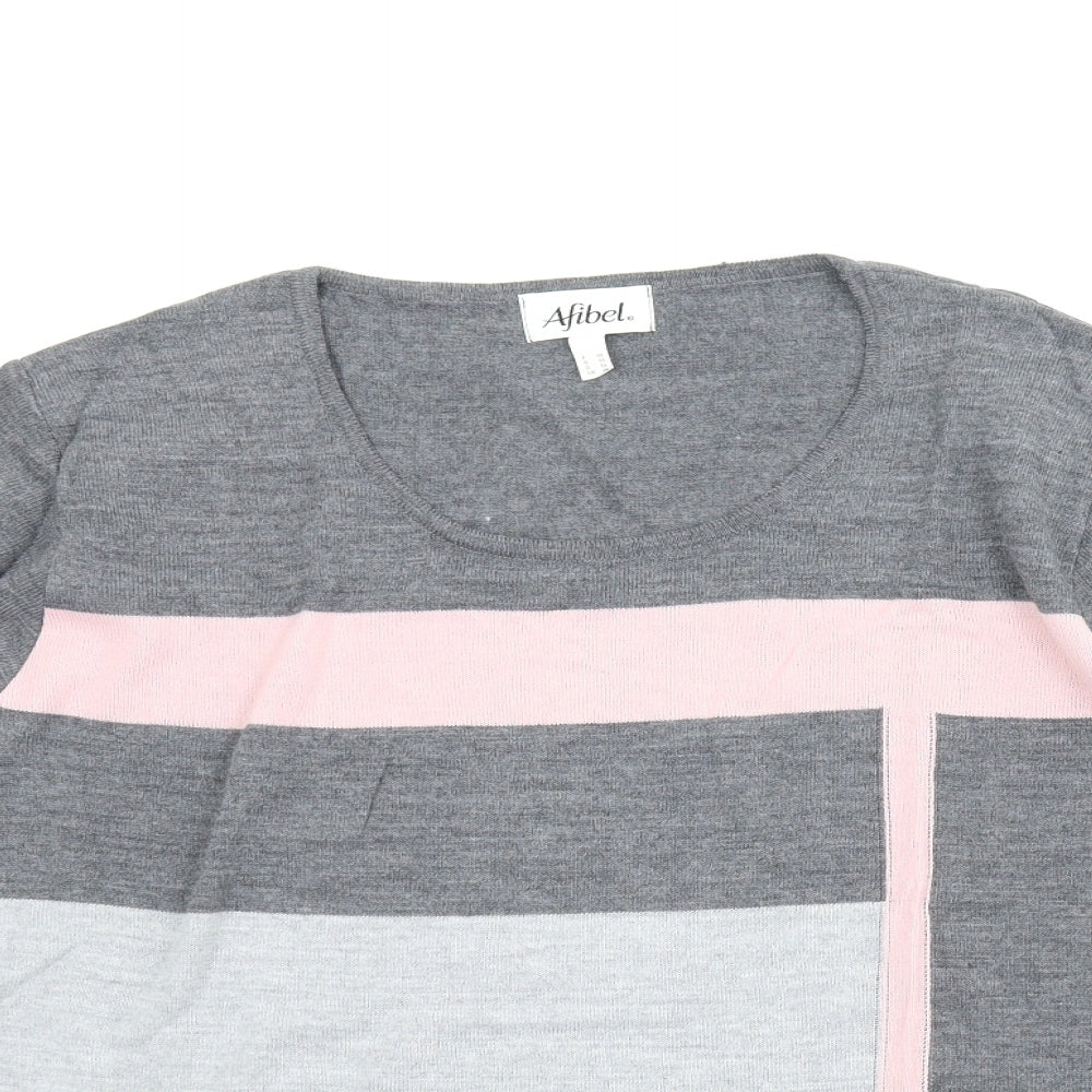 Afibel Womens Grey Striped  Pullover Jumper Size 26
