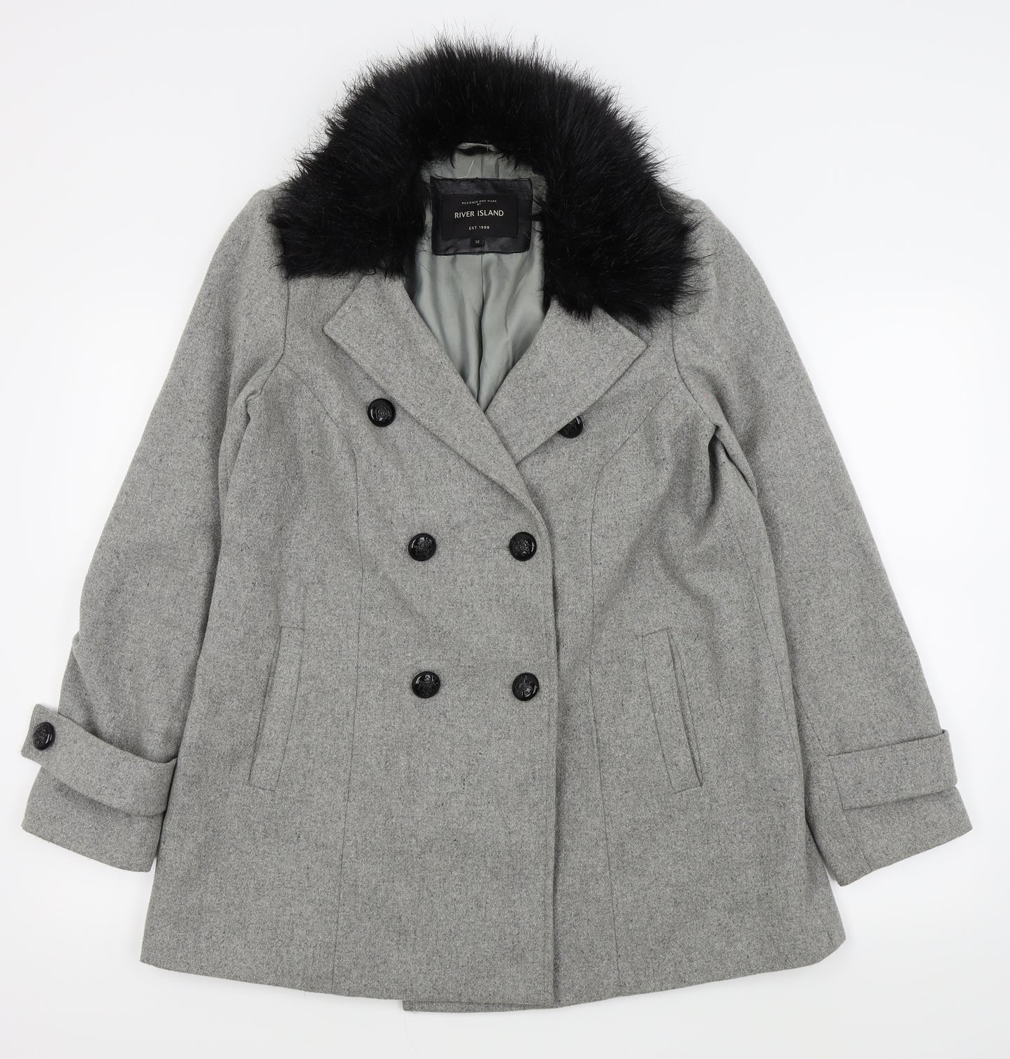 River Island Womens Grey   Overcoat Coat Size 12