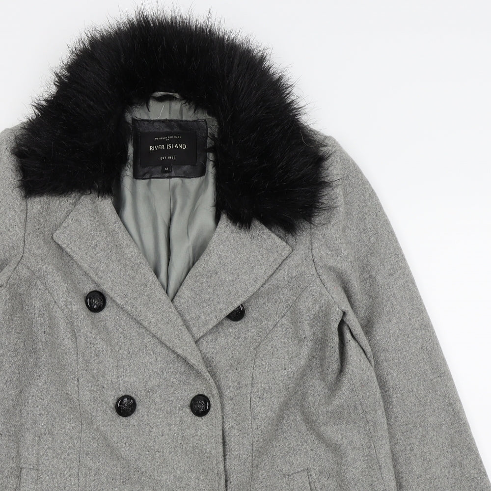 River Island Womens Grey   Overcoat Coat Size 12