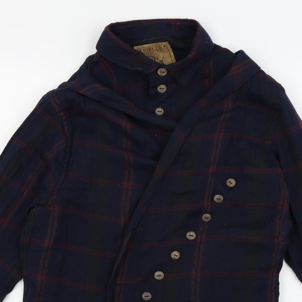 Pearly King Mens Blue Check   Button-Up Size M