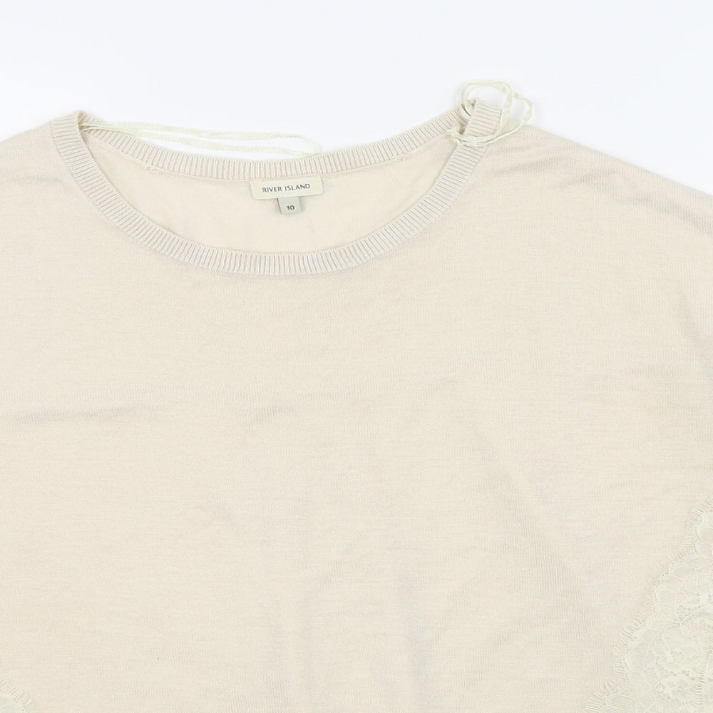 River Island Womens Beige Floral  Basic T-Shirt Size 10
