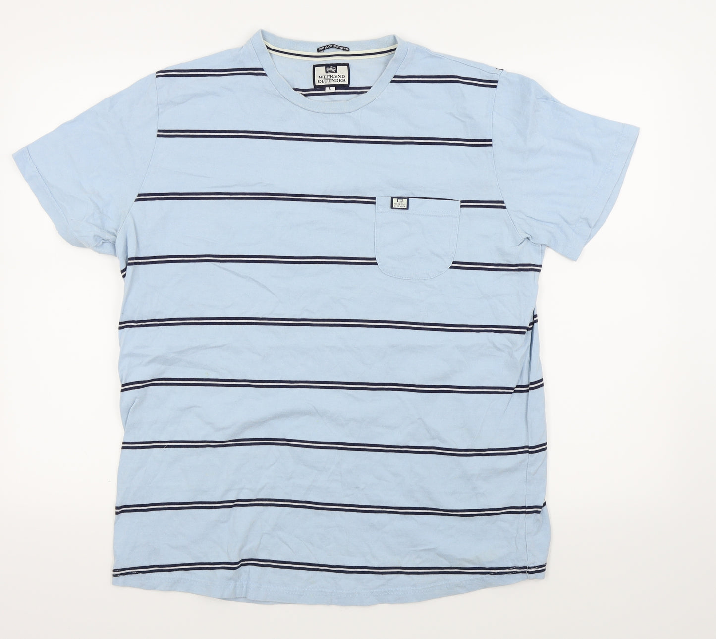 Weekend Offender Mens Blue Striped   T-Shirt Size L