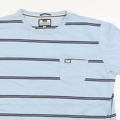 Weekend Offender Mens Blue Striped   T-Shirt Size L