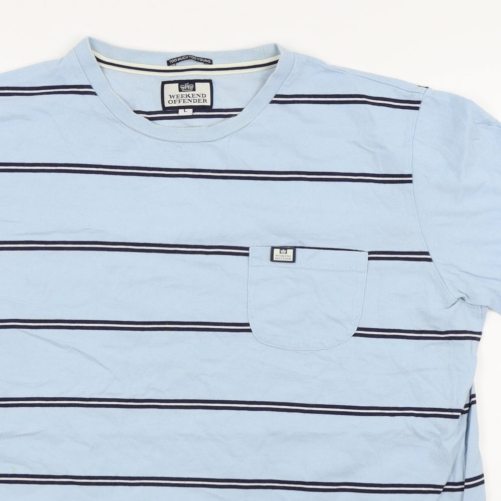 Weekend Offender Mens Blue Striped   T-Shirt Size L