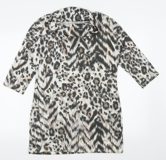 Front view of F&F women’s multicoloured animal print pencil dress, size UK 12