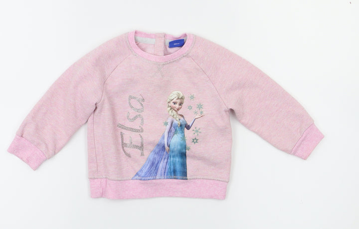 Disney Girls Pink Animal Print  Pullover Jumper Size 9-12 Months