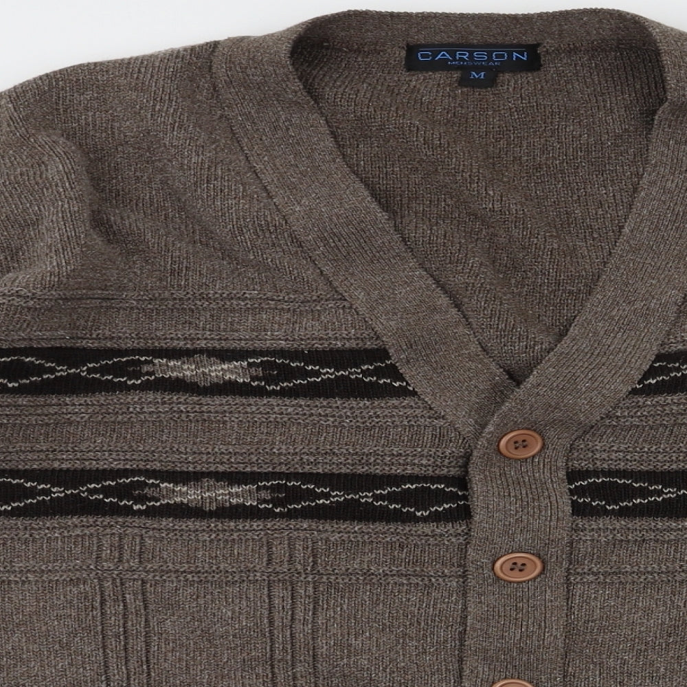 Carson Mens Brown Argyle/Diamond  Cardigan Jumper Size M