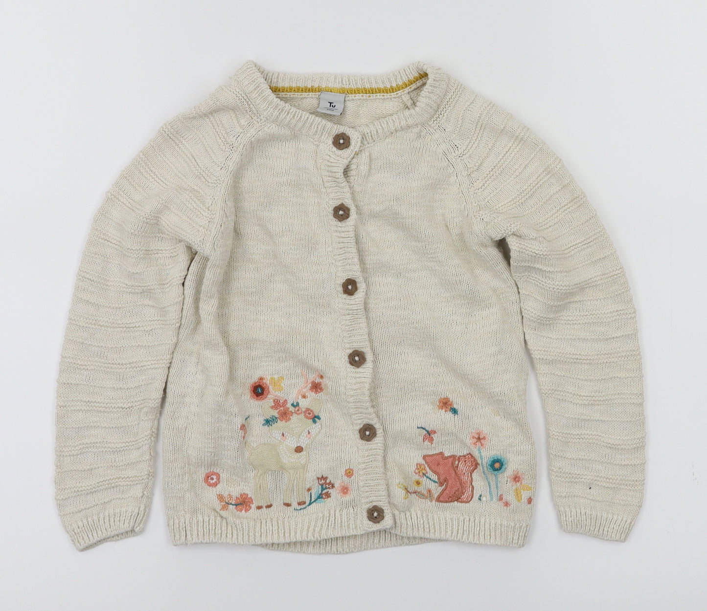 TU Girls Ivory Floral  Cardigan Jumper Size 3-4 Years