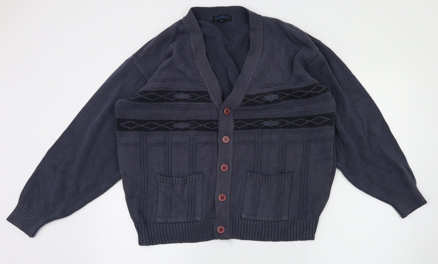 Carson  Womens Blue Argyle/Diamond  Cardigan Jumper Size M