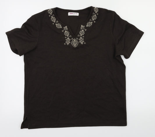 Front view of Bonmarché women’s brown basic t-shirt, size S