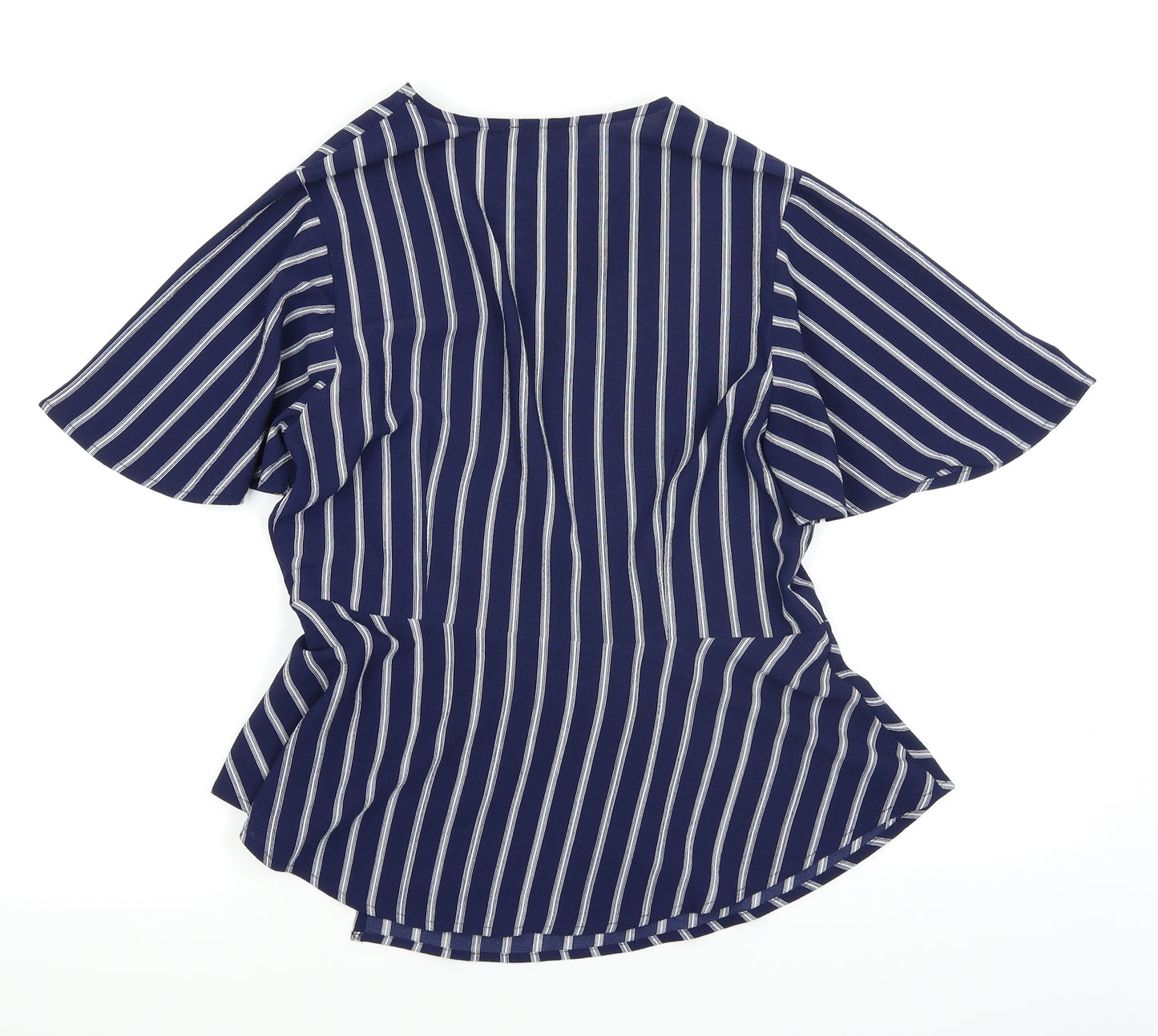 Monteau Womens Blue Striped  Wrap Blouse Size L
