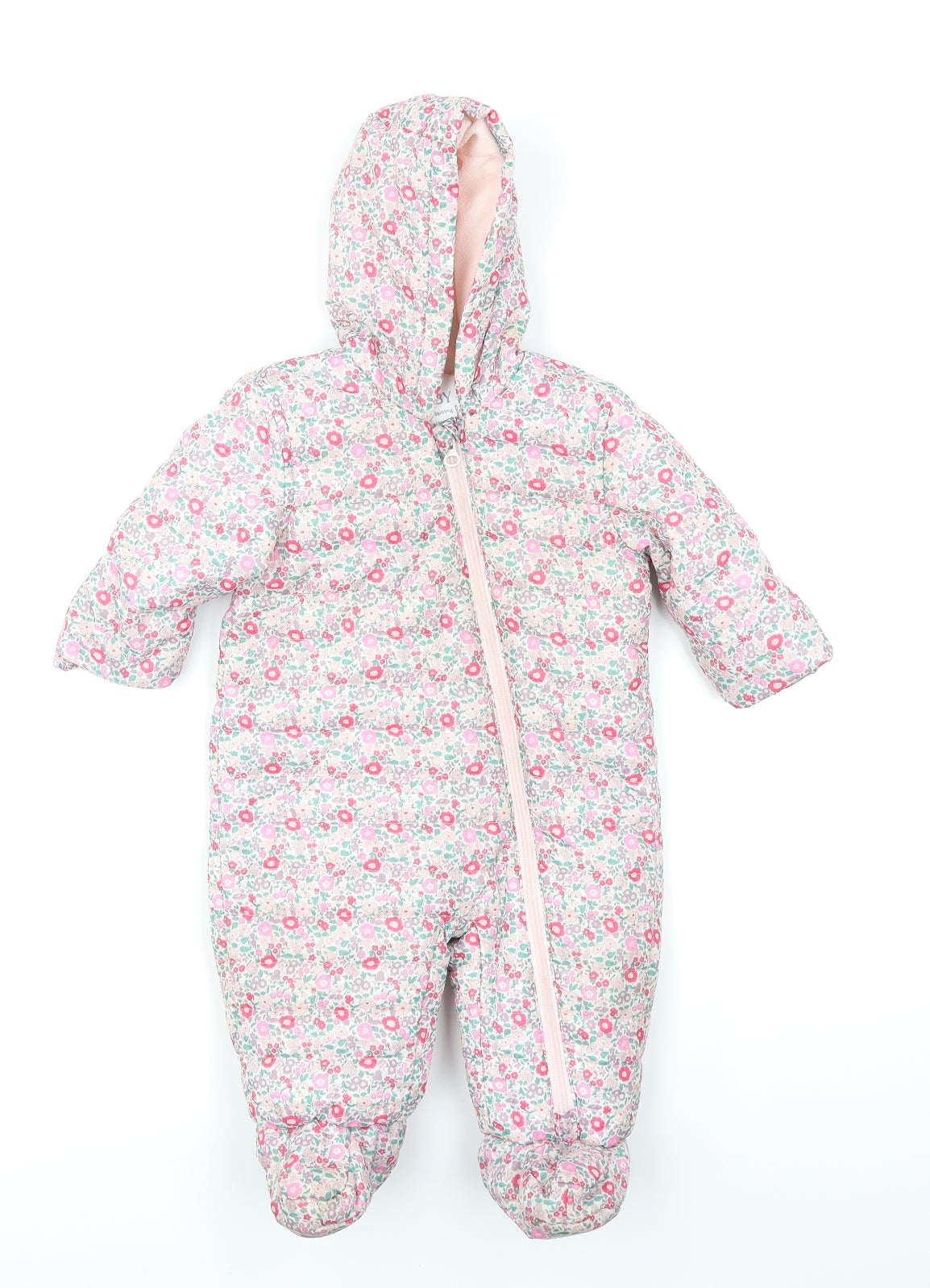 M&S Baby Girls White Floral  Basic Coat Snowsuit Size 3-6 Months