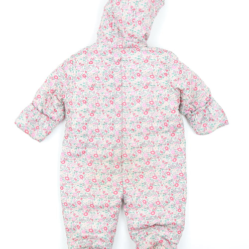 M&S Baby Girls White Floral  Basic Coat Snowsuit Size 3-6 Months