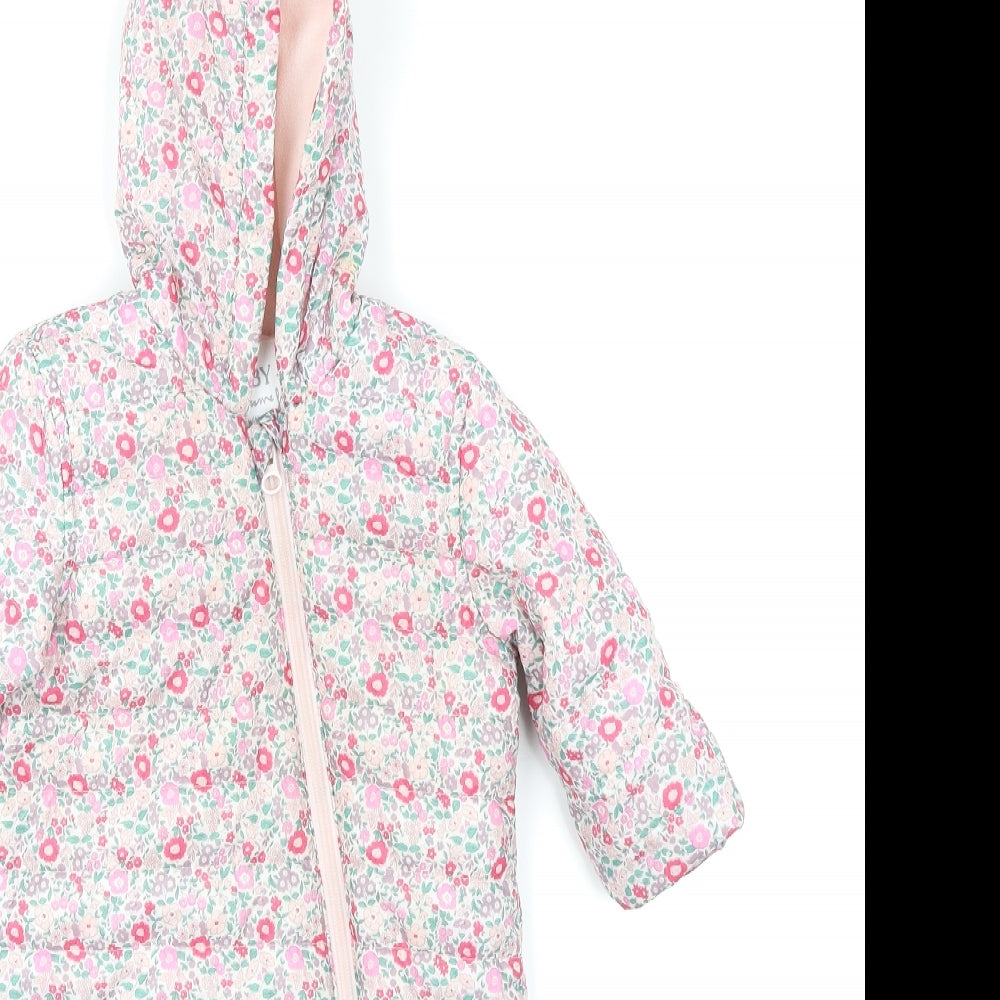 M&S Baby Girls White Floral  Basic Coat Snowsuit Size 3-6 Months