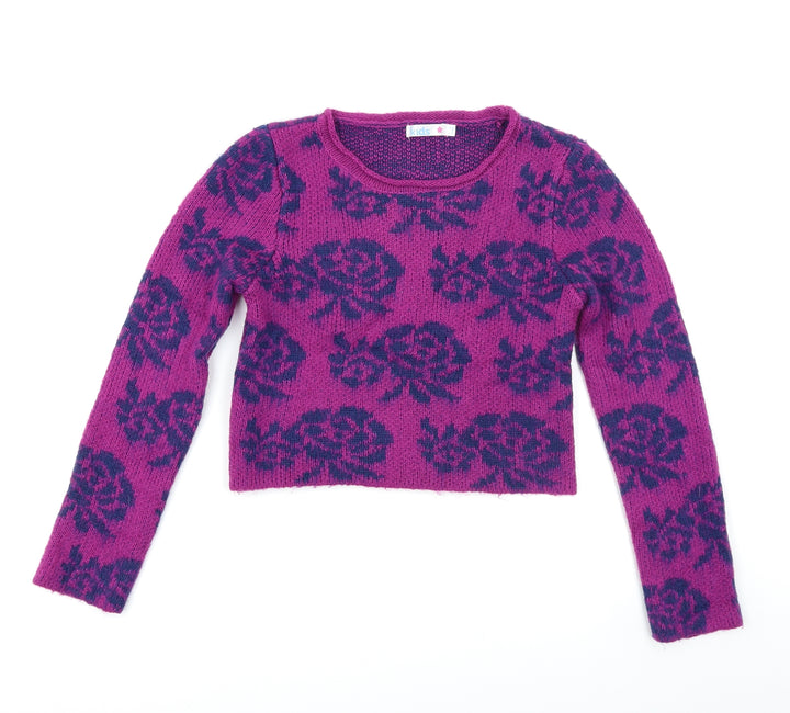 M&Co Girls Purple Floral  Pullover Jumper Size 9-10 Years  - Cropped