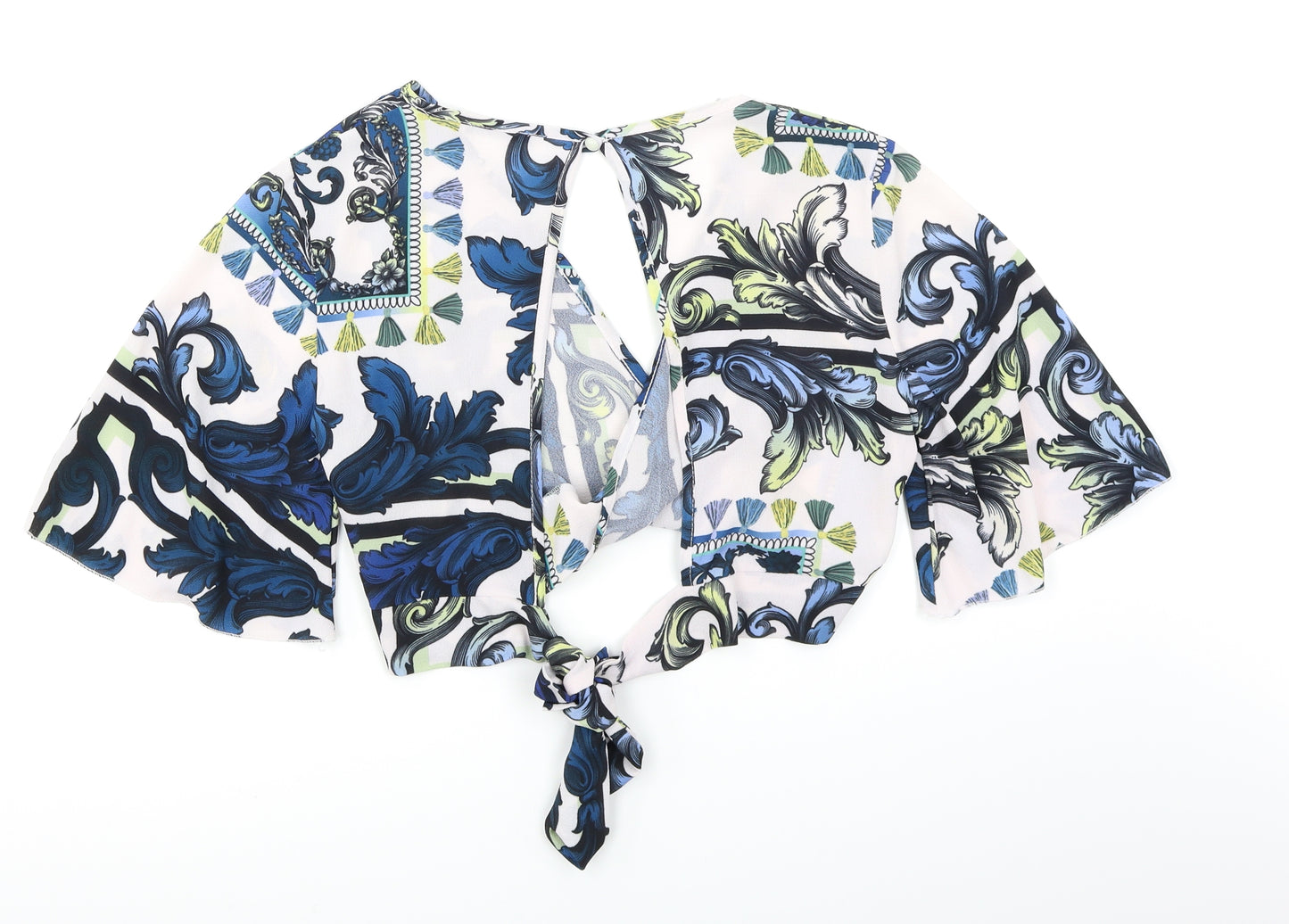 Quiz Womens White Paisley  Cropped Blouse Size 14