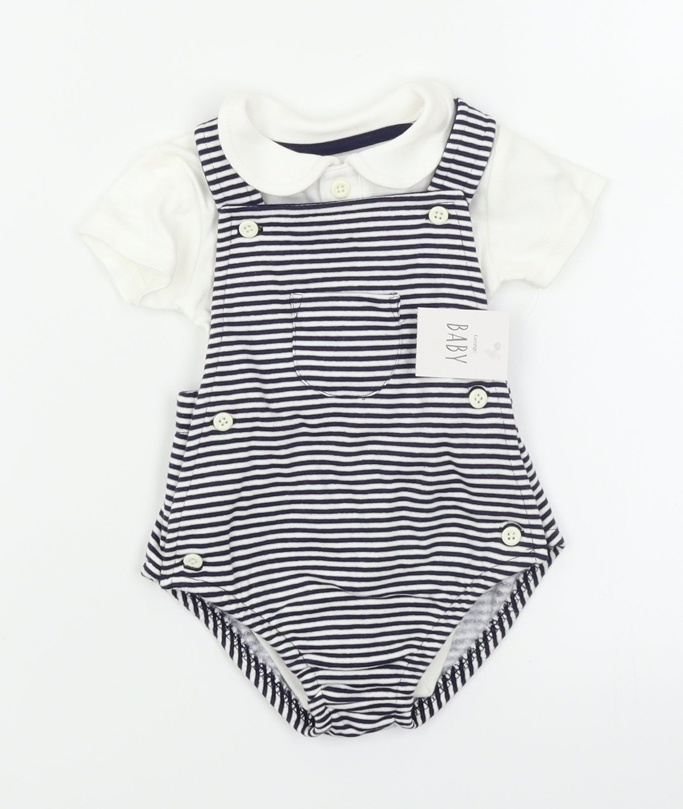 George Baby Blue Striped  Romper Outfit/Set Size 6-9 Months