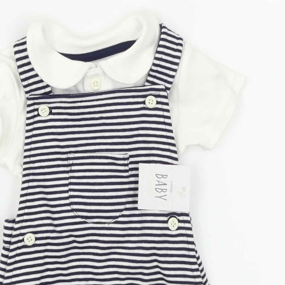 George Baby Blue Striped  Romper Outfit/Set Size 6-9 Months