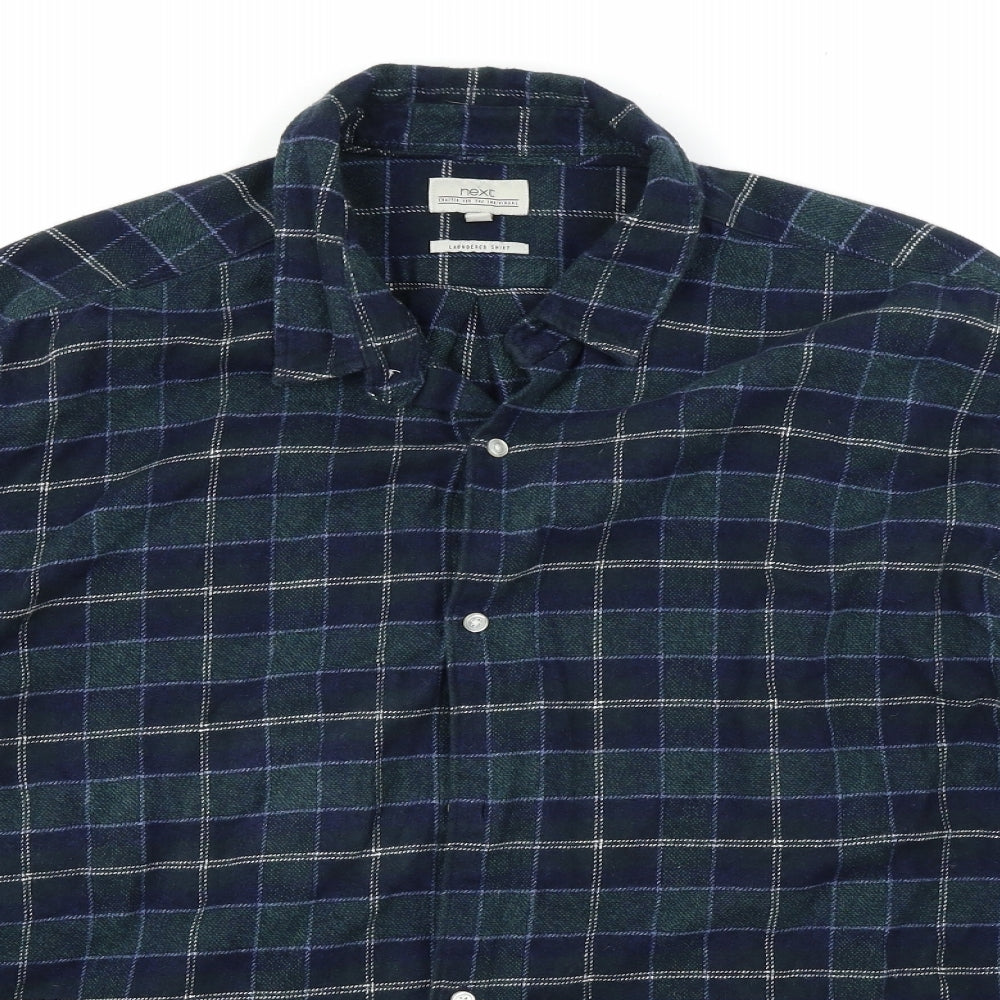 NEXT Mens Blue Plaid Flannel  Button-Up Size 2XL