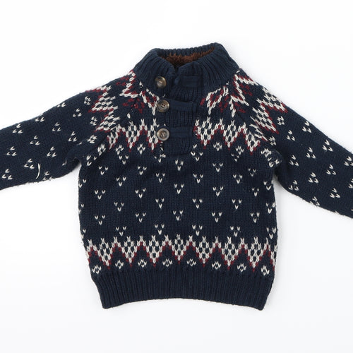 Little Rebel Boys Blue Geometric Knit Pullover Jumper Size 9-12 Months