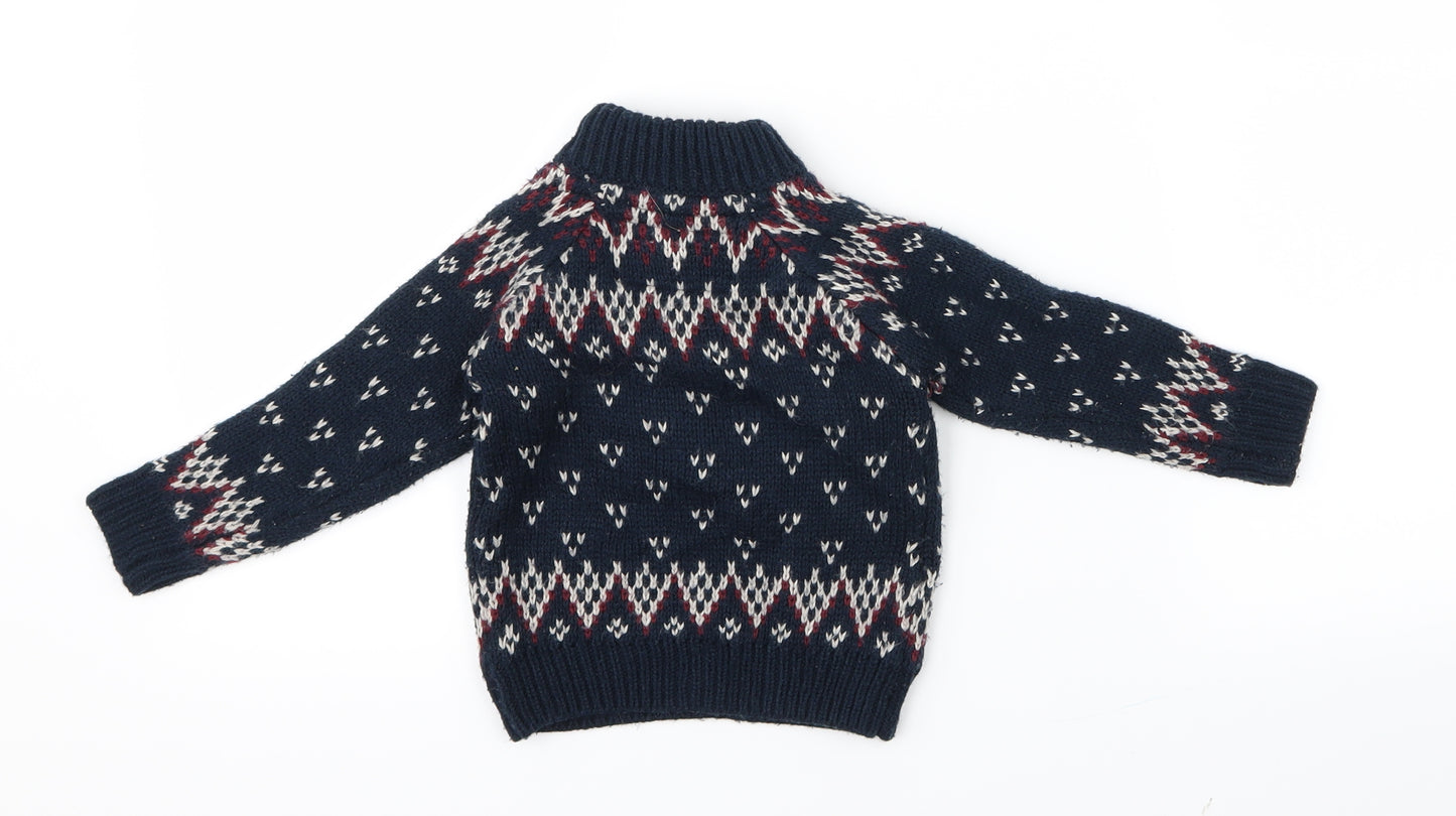 Little Rebel Boys Blue Geometric Knit Pullover Jumper Size 9-12 Months