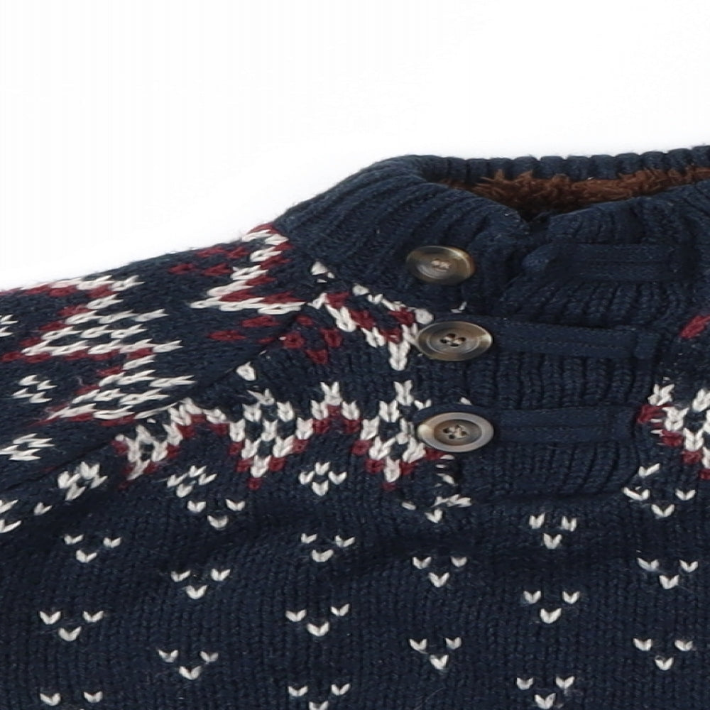 Little Rebel Boys Blue Geometric Knit Pullover Jumper Size 9-12 Months