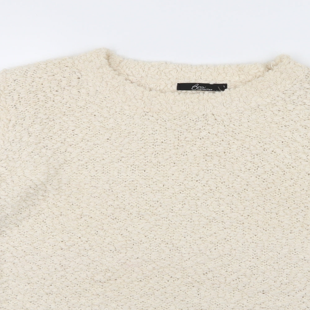 Bm collection Womens White  Knit Pullover Jumper Size L