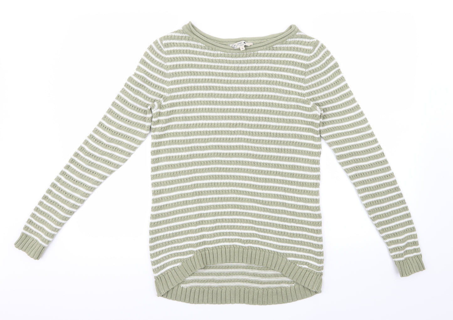 M&Co Womens Green Striped Knit Pullover Jumper Size 10