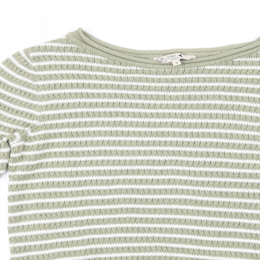 M&Co Womens Green Striped Knit Pullover Jumper Size 10