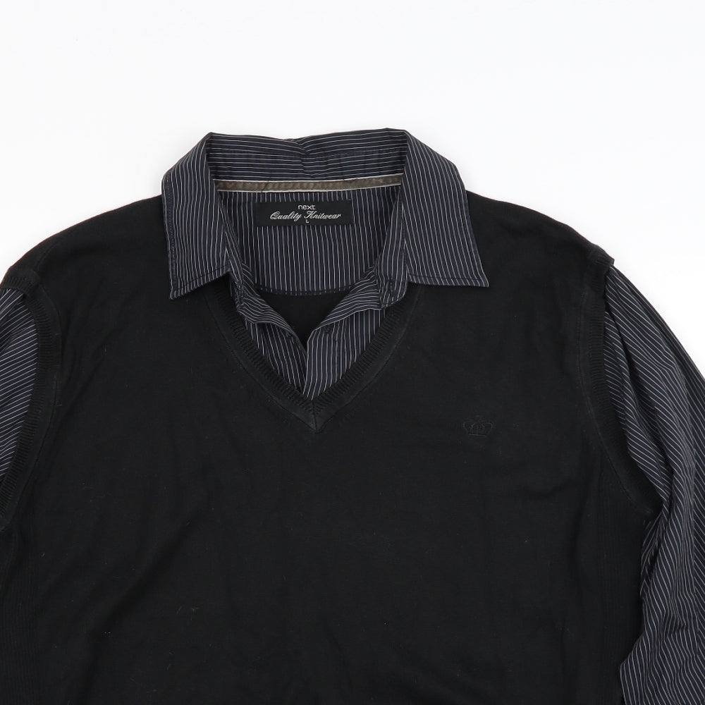 NEXT Mens Black   Pullover Jumper Size L  - Built in shirt