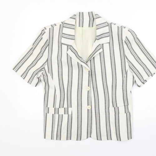 Preworn Womens Beige Striped Rayon Jacket Blazer Size M