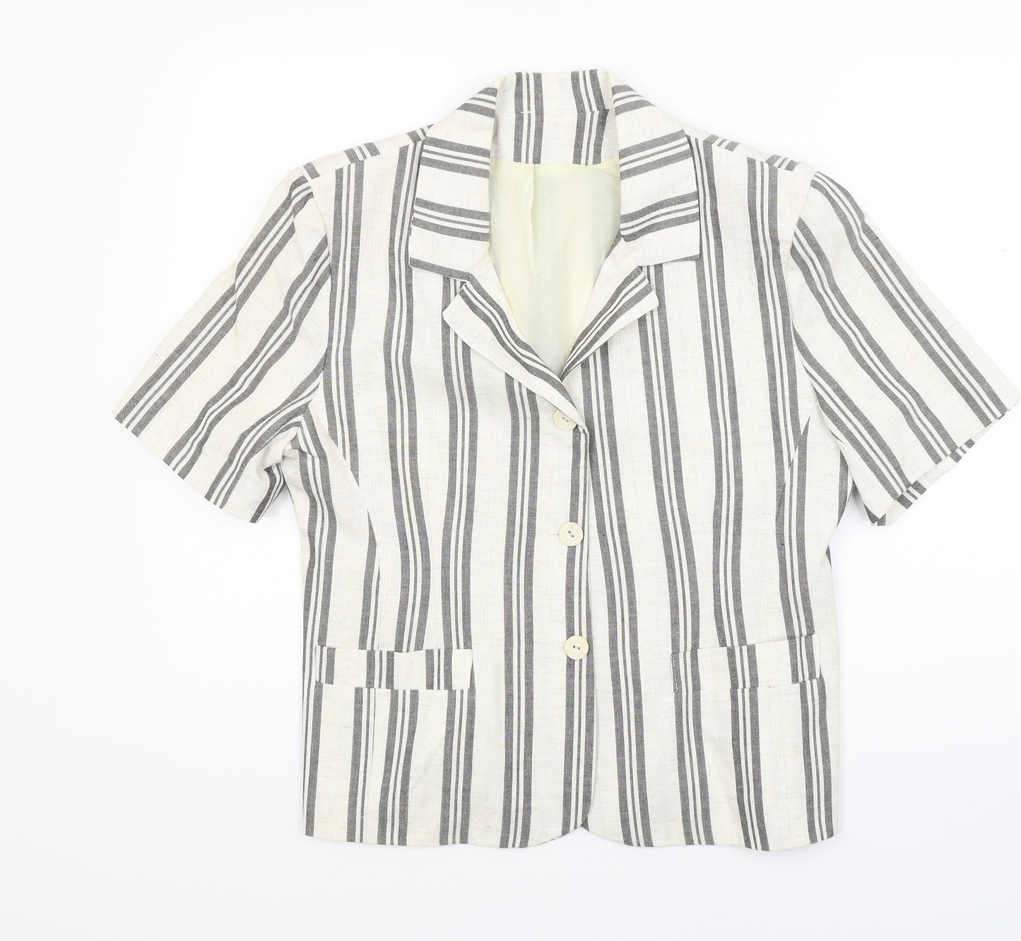 Preworn Womens Beige Striped Rayon Jacket Blazer Size M