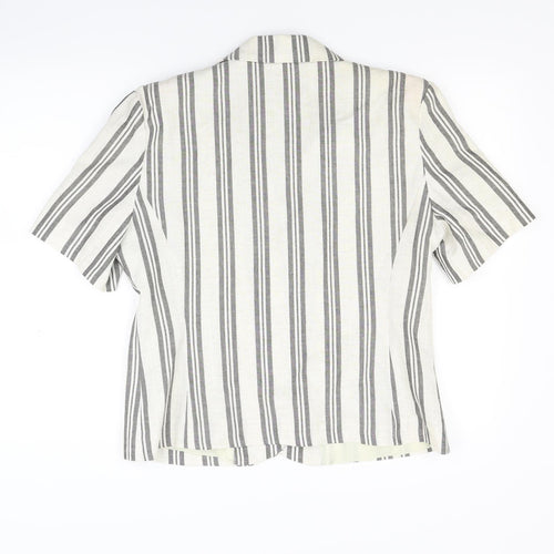Preworn Womens Beige Striped Rayon Jacket Blazer Size M