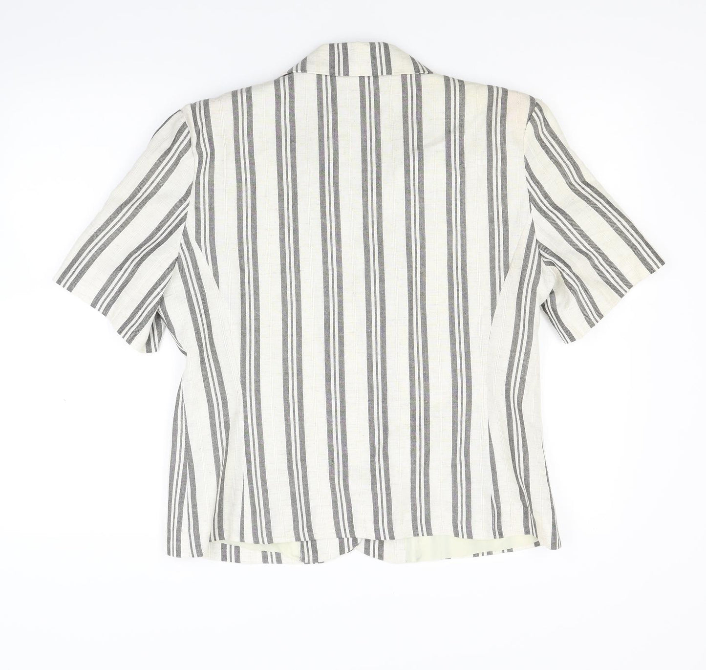 Preworn Womens Beige Striped Rayon Jacket Blazer Size M
