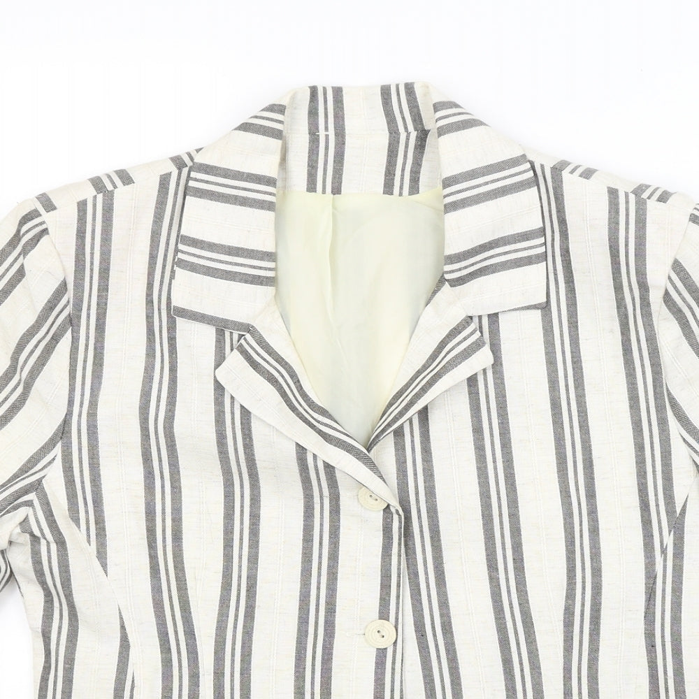 Preworn Womens Beige Striped Rayon Jacket Blazer Size M