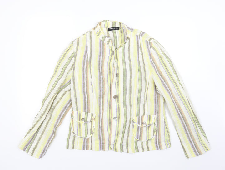 Marcona Womens Yellow Striped Jacket Blazer Size 10
