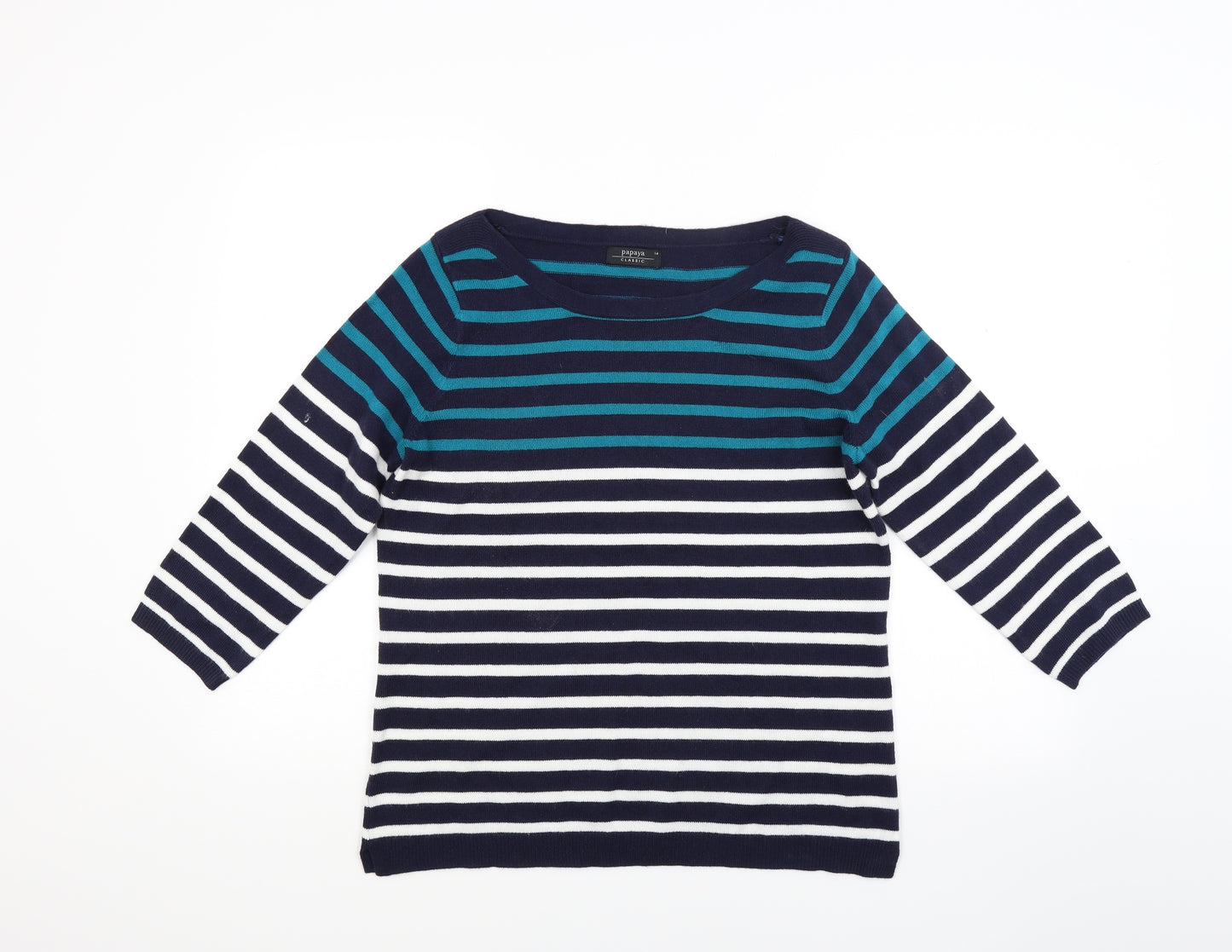 Papaya Womens Blue Striped Knit Pullover Jumper Size 14