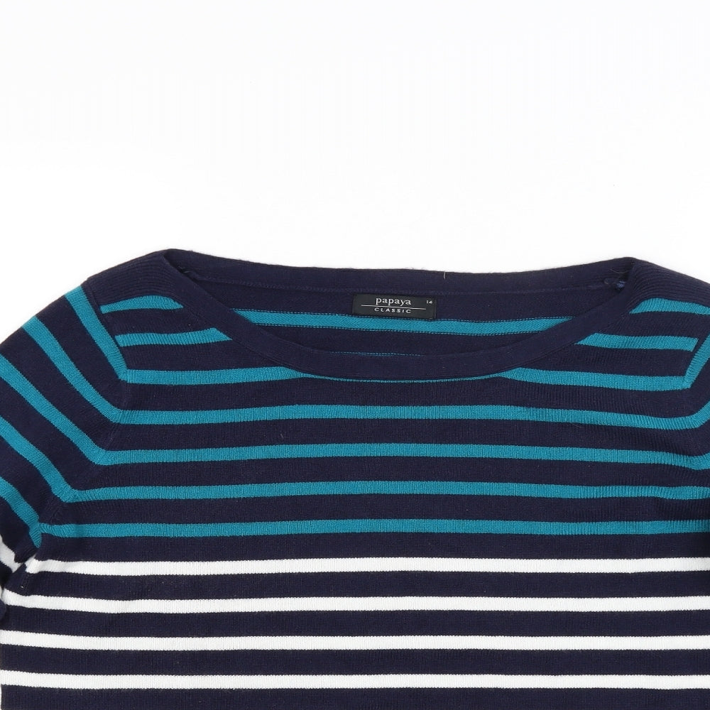 Papaya Womens Blue Striped Knit Pullover Jumper Size 14