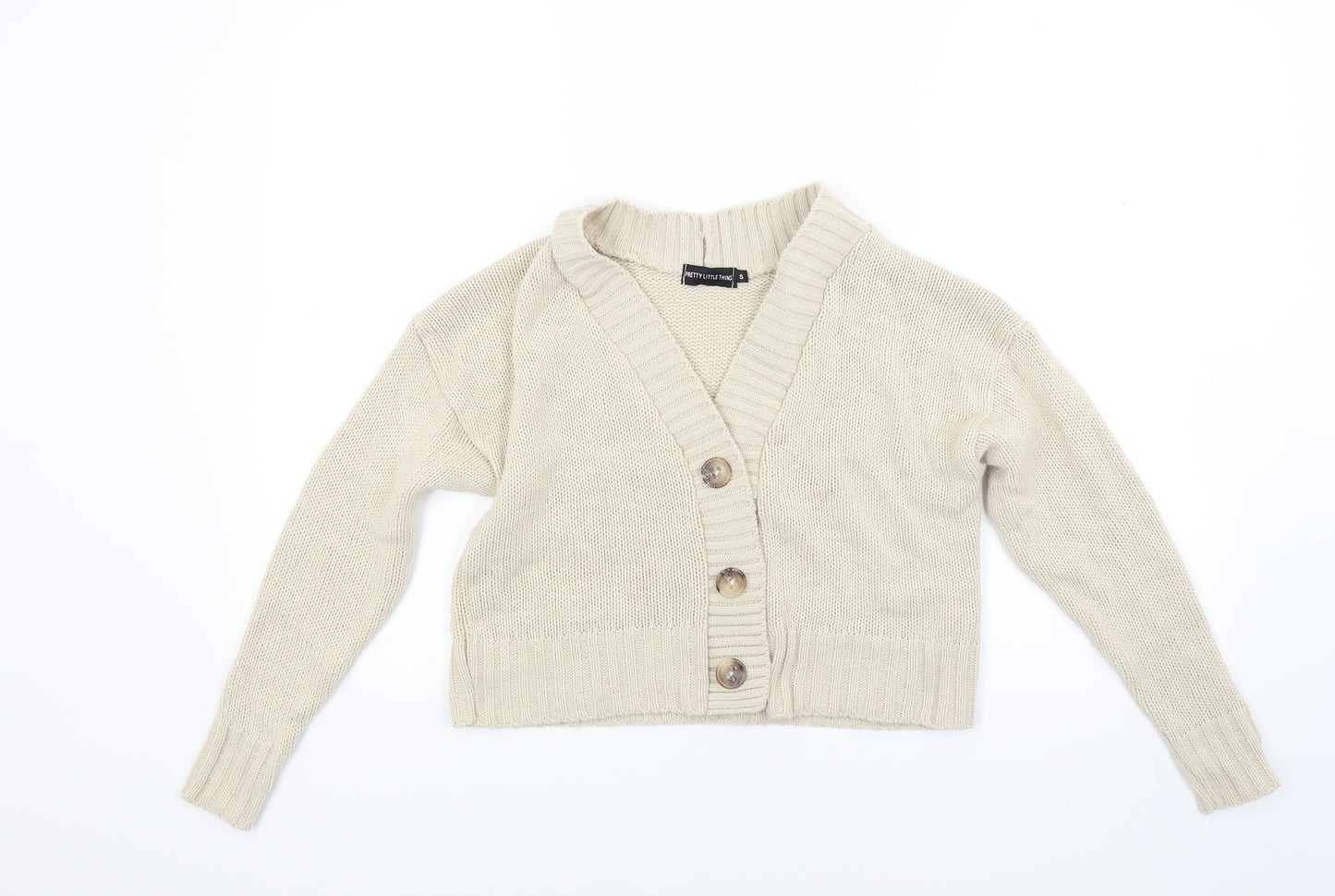 PRETTYLITTLETHING Womens Beige  Knit Cardigan Jumper Size S