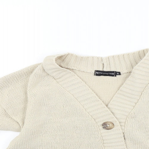 PRETTYLITTLETHING Womens Beige  Knit Cardigan Jumper Size S