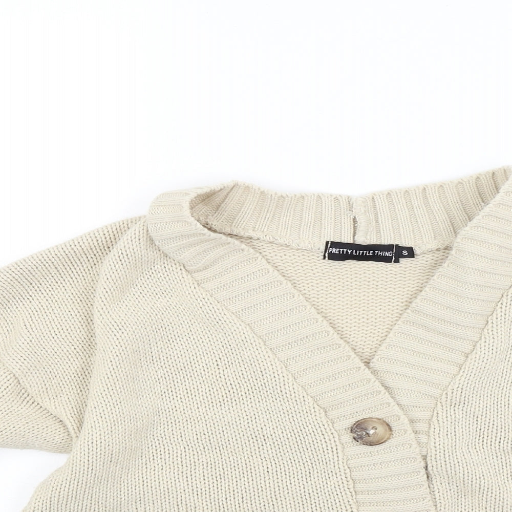 PRETTYLITTLETHING Womens Beige  Knit Cardigan Jumper Size S
