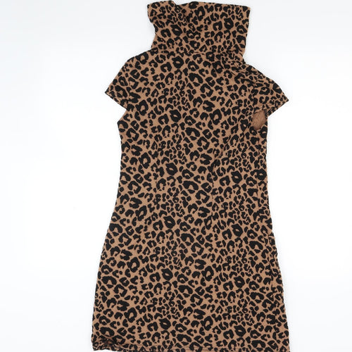Quiz Womens Brown Animal Print  A-Line  Size 8