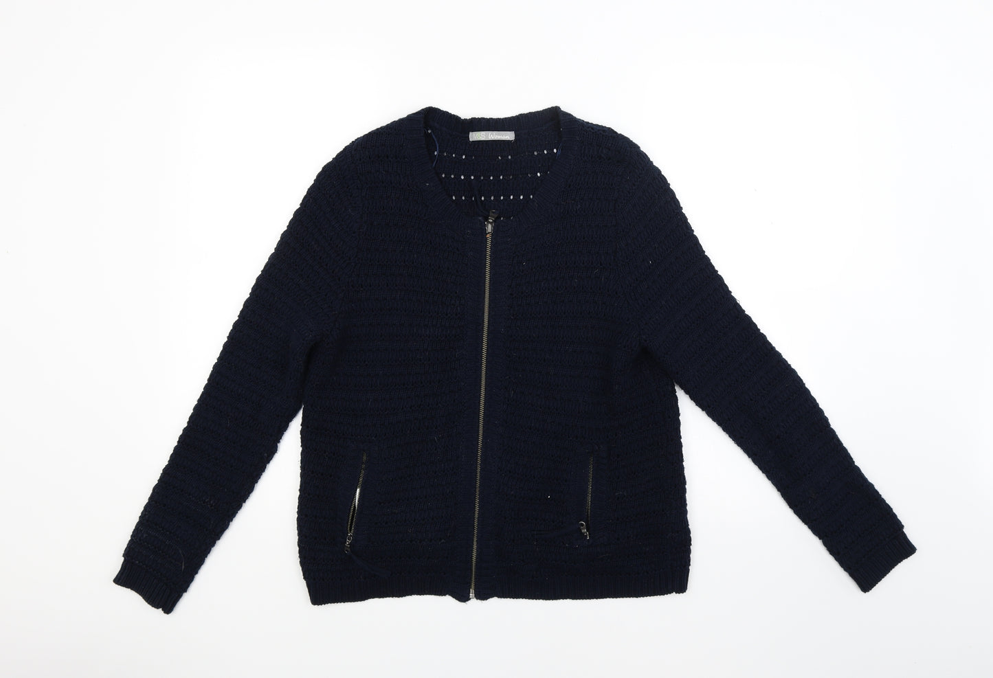 Marks and Spencer Womens Blue  Knit Full Zip Jumper Size 14