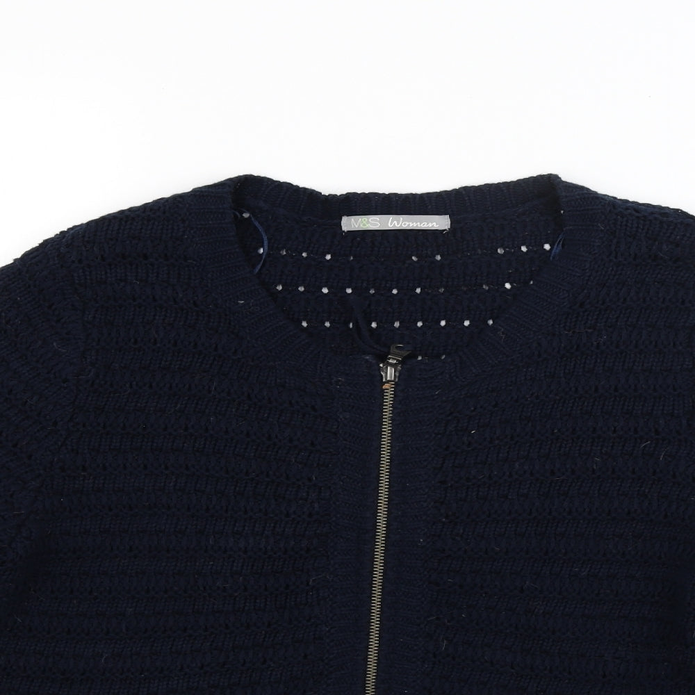 Marks and Spencer Womens Blue  Knit Full Zip Jumper Size 14