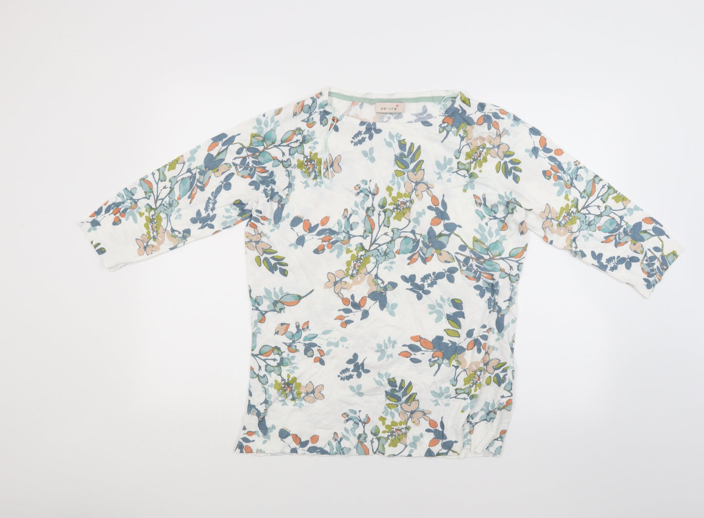 Per Una Womens White Floral Knit Pullover Jumper Size 16