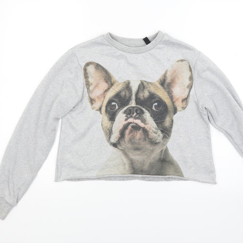 H&M Womens Grey   Pullover Sweatshirt Size 6  - Dog Pug