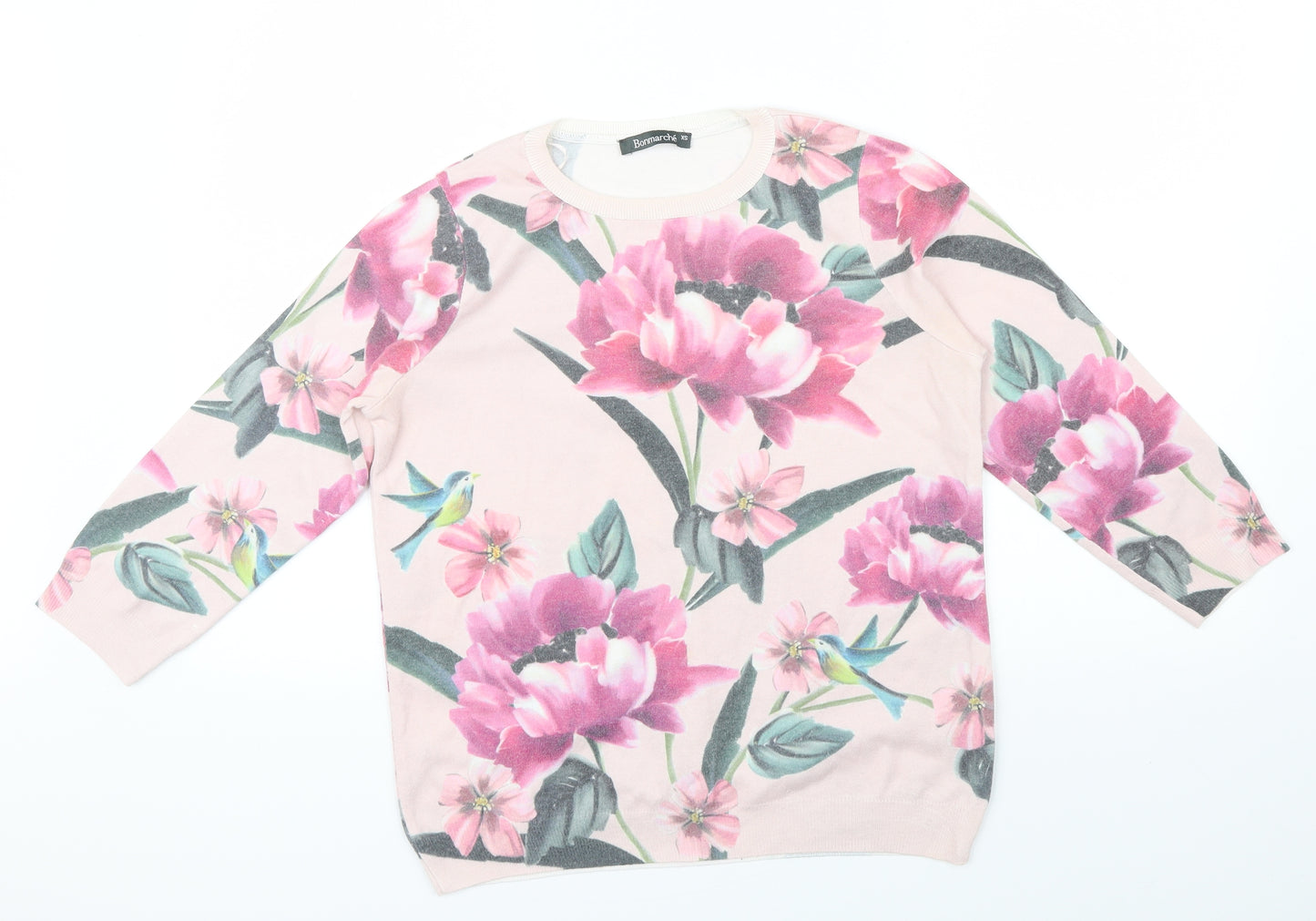 Bonnmarche Womens Pink Floral  Pullover Jumper Size XS